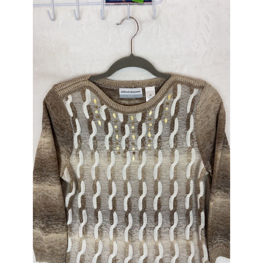 Alfred Dunner Petite PM Brown Ombre Sequin Embellished Sweater Granny - Picture 3 of 9